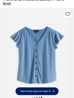 Factory&Co Blue Button-Front Flutter Sleeve Top
